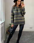Ribbed stripe mix yarn oversize jumper(GREEN)