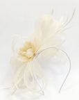 Feather & Floral Fascinator Headband In Ivory Cream