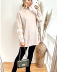Fringed and sequin embellished sleeves Jumper