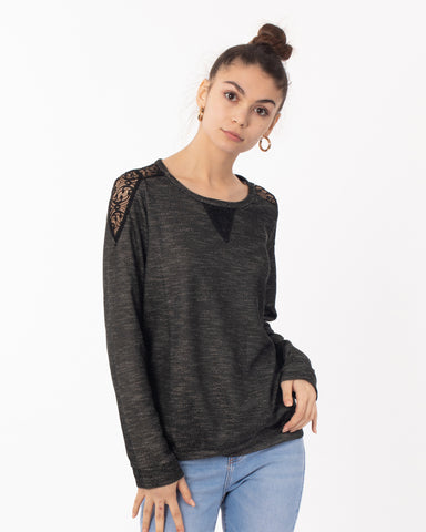Lace Design On Shoulder & Back Sweatshirt