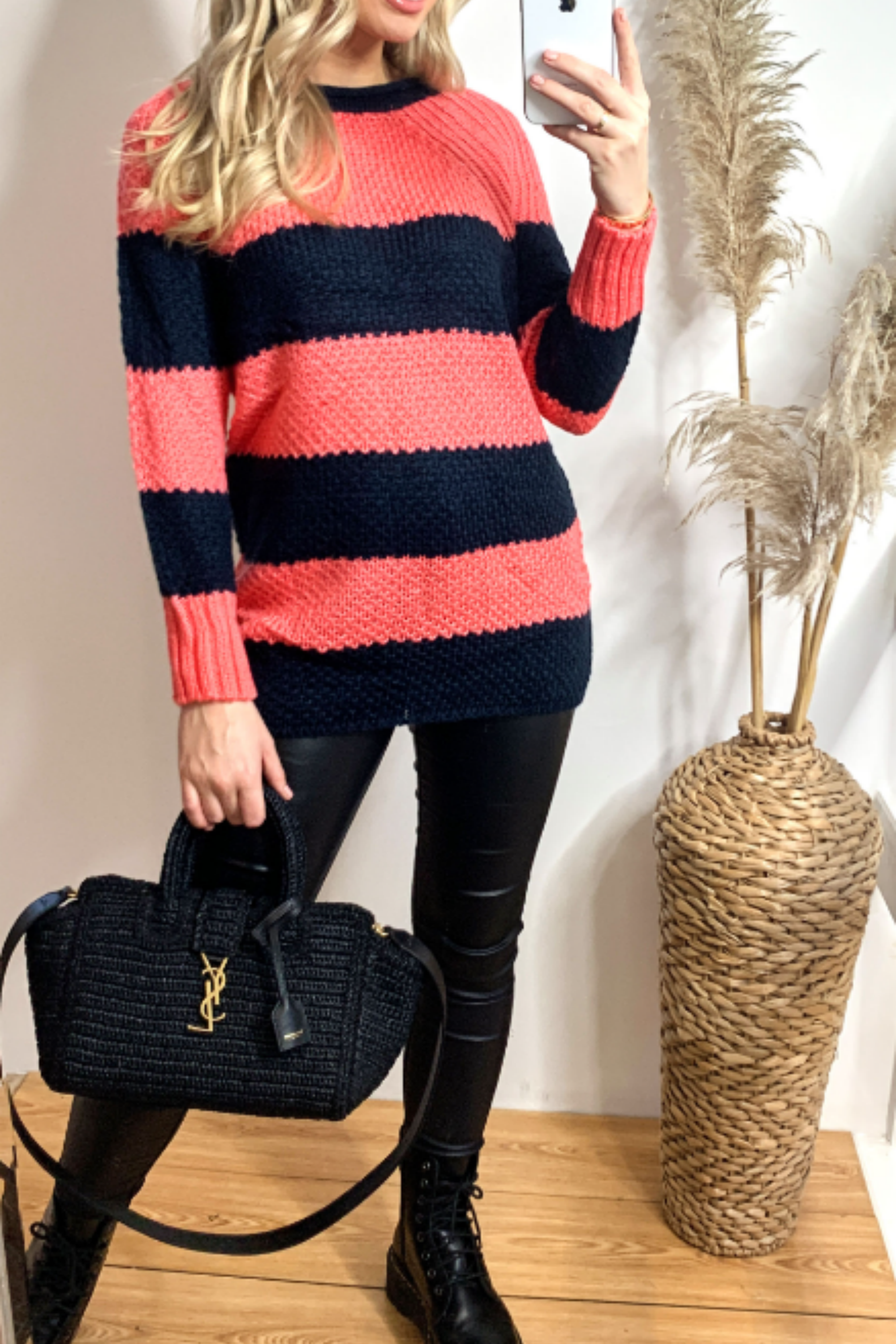 Color block stripe fine knit jumper