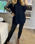 Shoulder sequin design long jumper in black