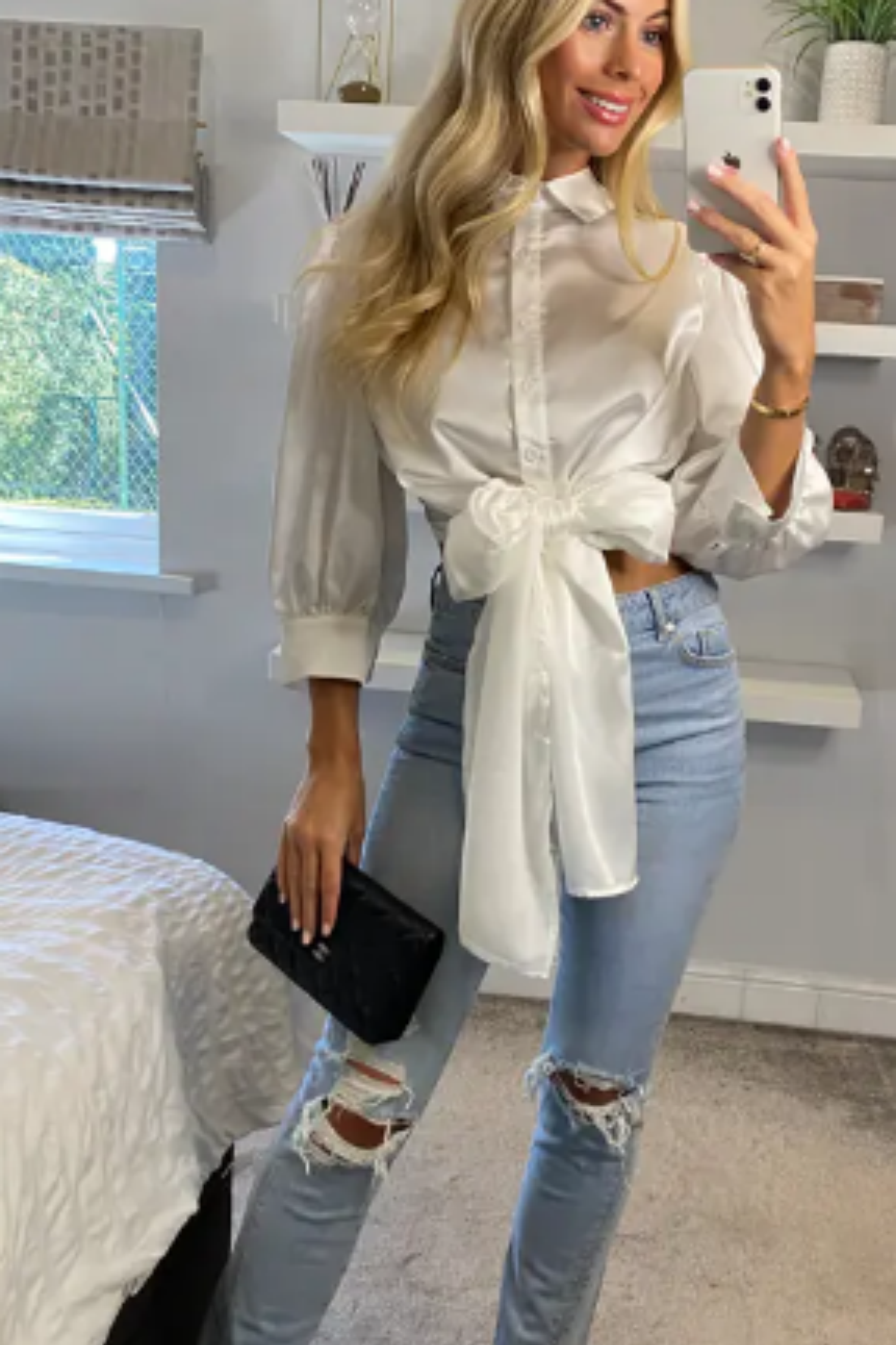 Cross Back and fron tie up crop shirt top in white