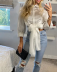 Cross Back and fron tie up crop shirt top in white