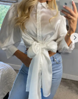 Cross Back and fron tie up crop shirt top in white