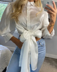 Cross Back and fron tie up crop shirt top in white