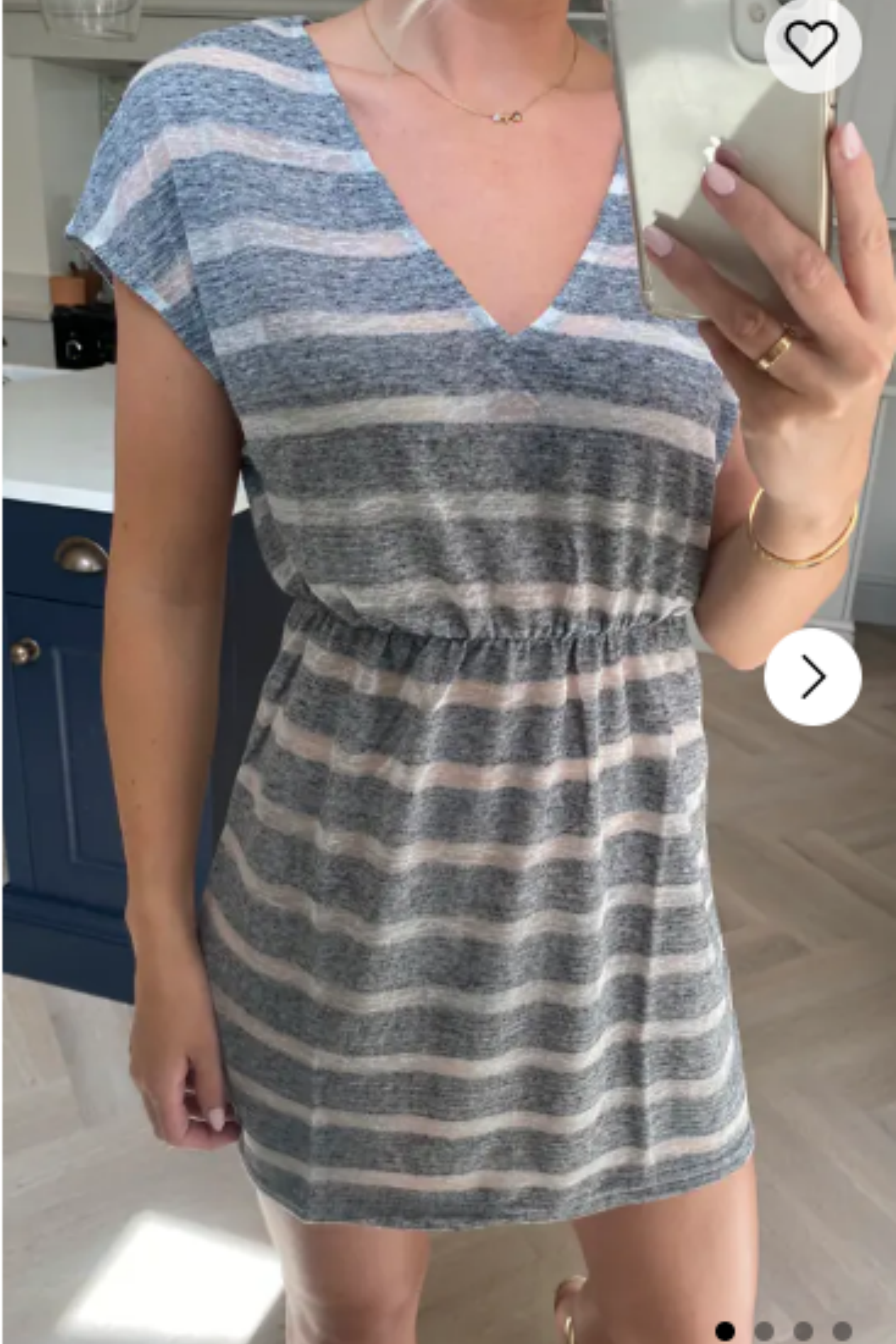 Short Sleeve V Neck Mini Dress in Grey and White Stripe