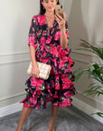 Floral Print Ruffle Multi Layer Hem Design Dress