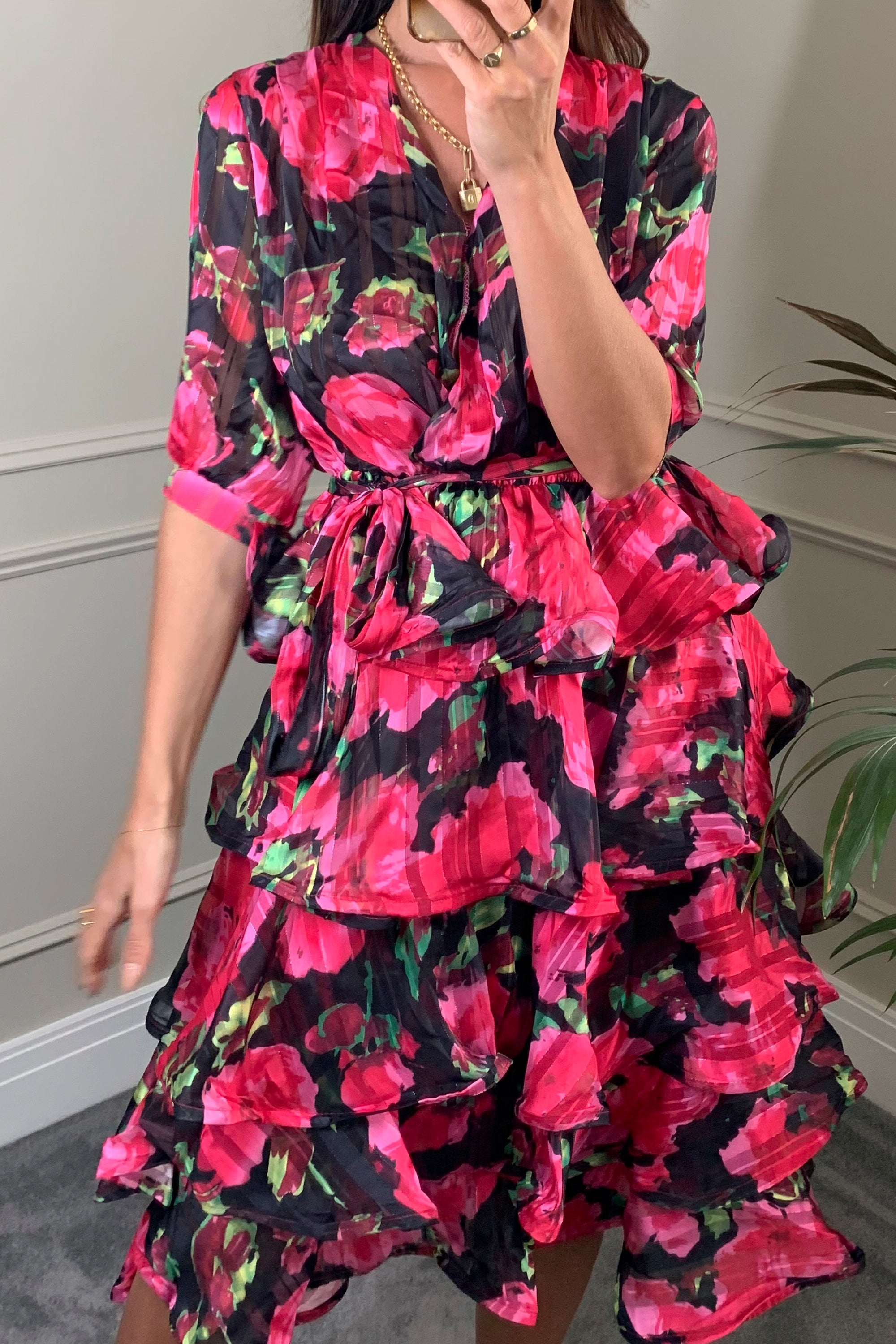 Floral Print Ruffle Multi Layer Hem Design Dress