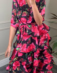 Floral Print Ruffle Multi Layer Hem Design Dress