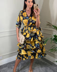 Floral Print Ruffle Multi Layer Hem Design Dress