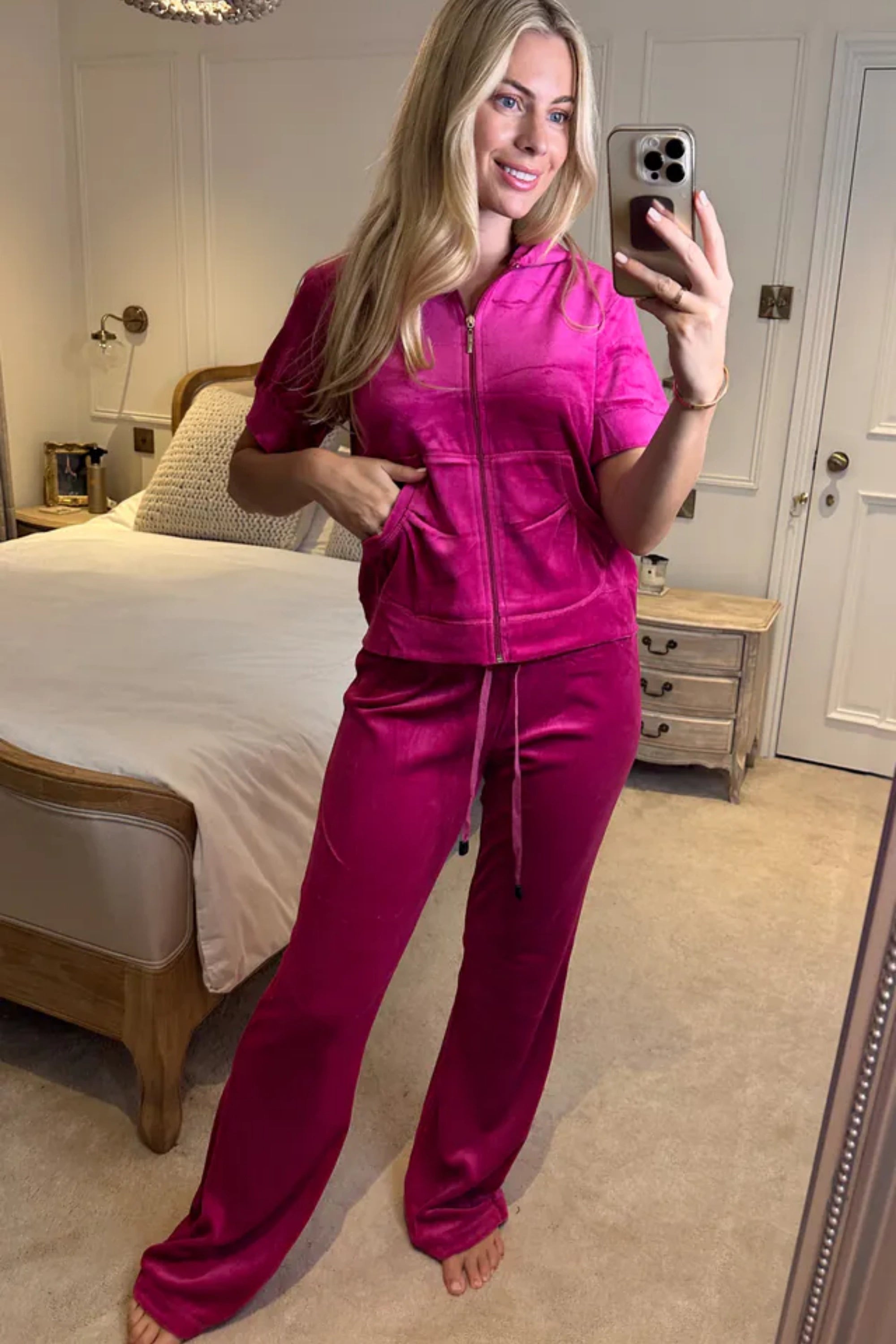 Velvet Zip-Up Hoodie &amp; Straight Leg Jogger Co-Ord Set