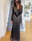 Multi Diamond Embellished long sleeves dress in black
