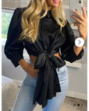 Cross Back and fron tie up crop shirt top in black