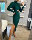 Soft Knitted Ribbed Midi Bodycon front OR back cut out design Dress In Green