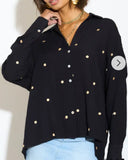 Gold Polka Dots Embroidered Shirt in Soft cotton fabric in Black