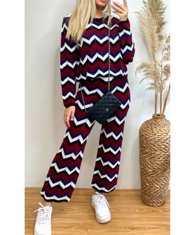 Zig Zag Print crop top and trousers tracksuits