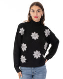 Metallic and Peals embellished snowflake pattern Soft knit Jumper in Black