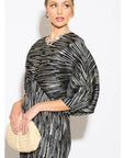 Metallic Print Pleated Dress in Kimono sleeves