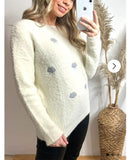 Embroidered could print fluffy jumper(CREAM)