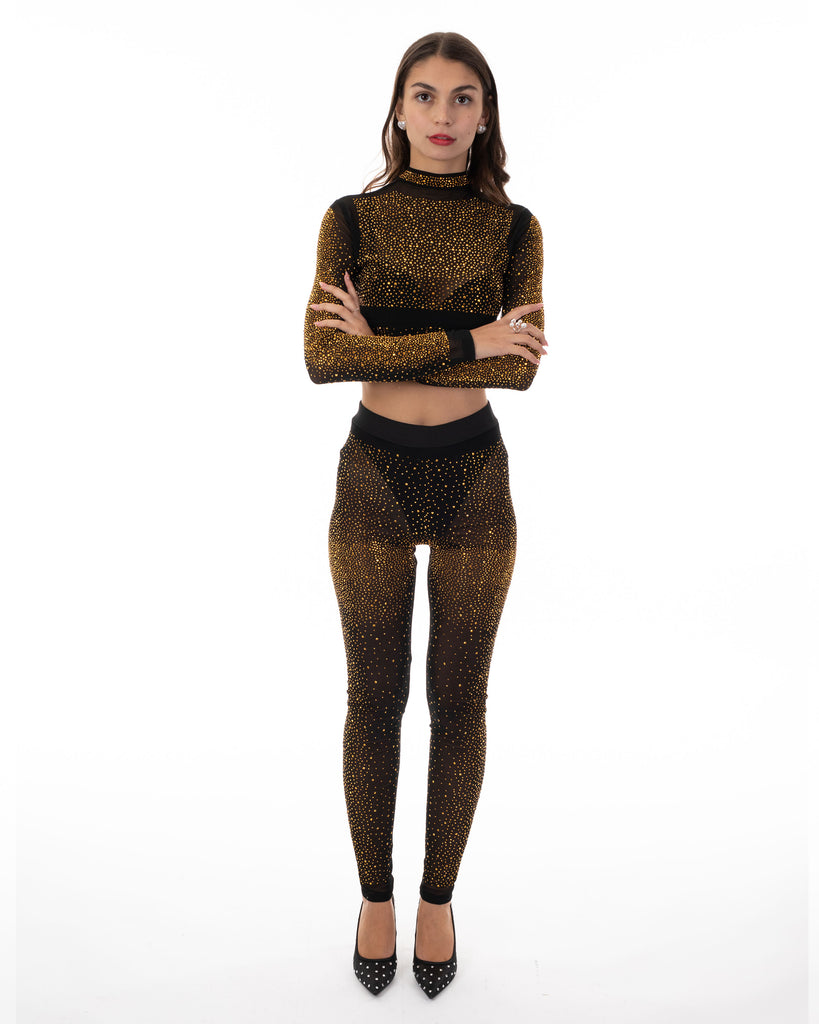 Multi Diamond Embellished Crop Top and Leggings Co-ords