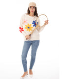 Floral Pattern Embroidered Soft knit Long Sleeves Jumper in cream