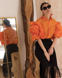 Double Layered Ruffles statements sleeves shirt top in orange