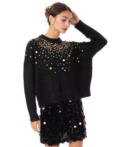 Multi color disco Sequin embellished design Soft knit jumper in Black