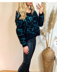 Stripe Print Neon Colour Soft Fluffy Jumper (Blue)