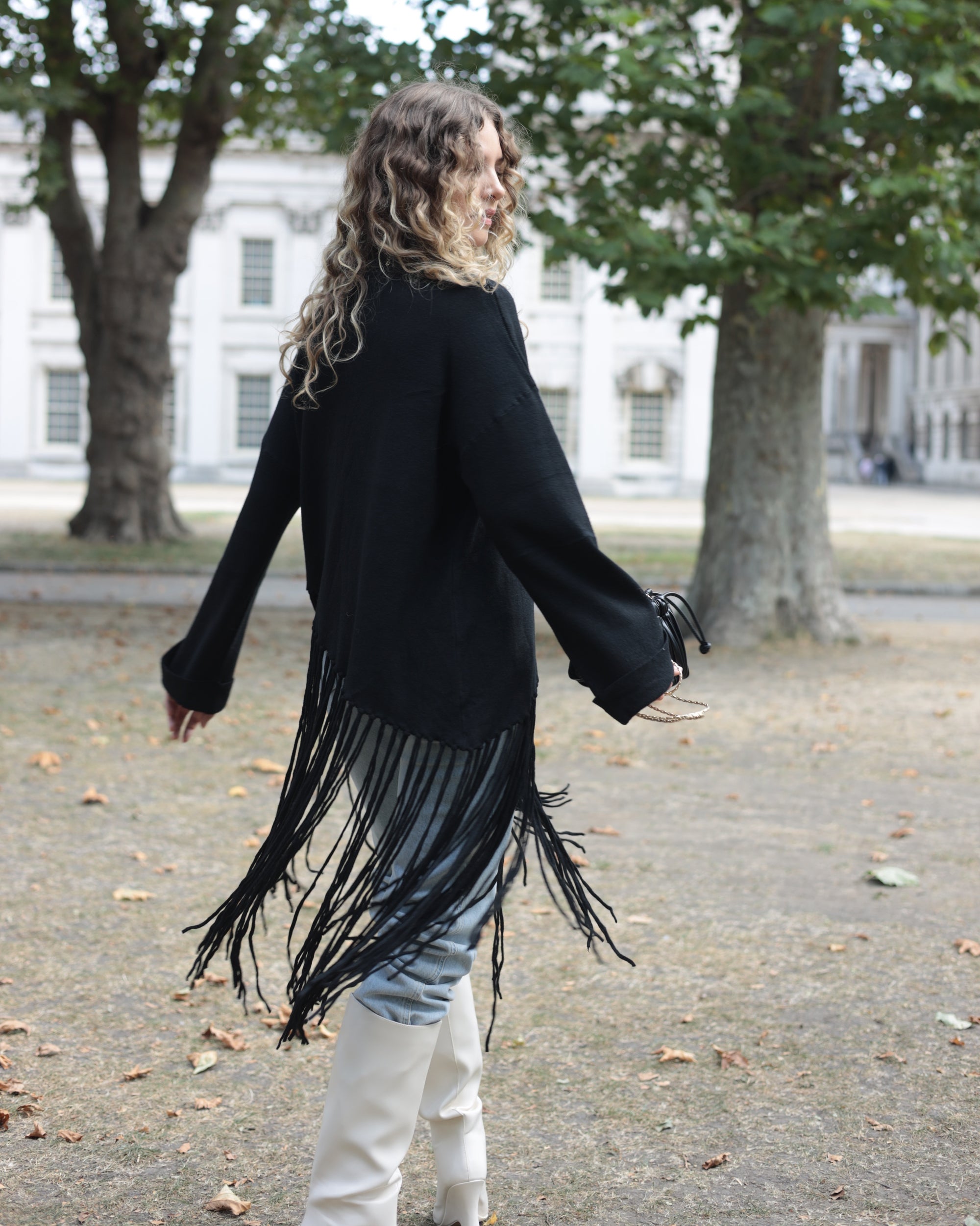 Black Soft Knit Jumper with Statement Fringe Hem