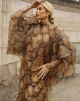 Animal Print Organza Ruffle Statement Maxi Dress