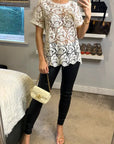 Floral Pattern Crochet T-shirt Top