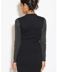 Long Sleeves Diamond Sequin short Dress in Black