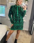 Fine Knit Leopard Print Pattern design Jumper in Green
