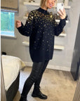Sequin embellished front and sleeves design jumper in black