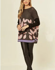 Leave Print Knitted Jumper (Pink)