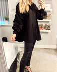 Cotton shirt with Ruched Sleeve in black