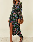 Floral print long shirt dress cardigan