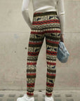 Lion Pattern Print Fine Knit Leggings in Brown