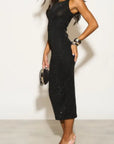 Scooped-neck sleeveless metallic-knit maxi dress in Black