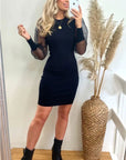 Black Bodycon Mini Dress with Organza Sleeves
