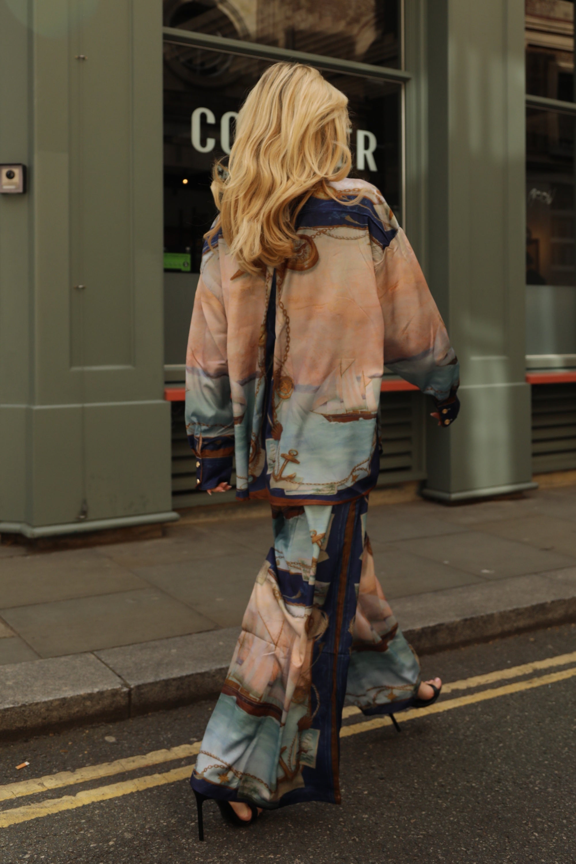 Ocean Treasure Print Relaxed Shirt &amp; Trousers Co-Ord Set In Blue