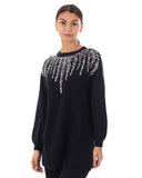 Sliver Sequin embellished fine knit long jumper in black