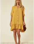 Long Sleeve Oversized Linen Shirt Dress in Mustard Yellow
