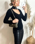 Soft knit Jumper top with Cut Outs design in Black