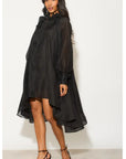 Ruffle Tie-Neck oversized midi Dress in Black