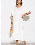 Oversized Puff Sleeves ruffle hem design Maxi dress