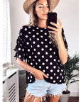 Dot Dot Print Frilled sleeves Top