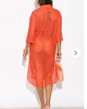 V pattern Lace kaftan dress in Orange Holiday wear collection