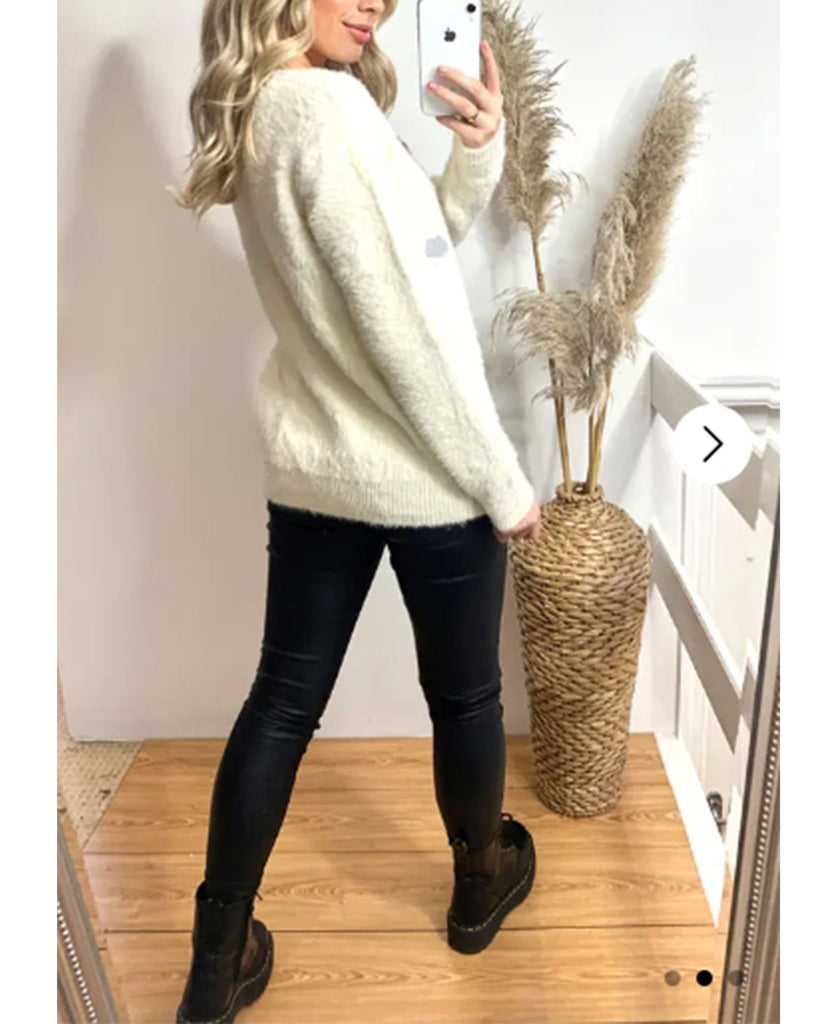 Embroidered could print fluffy jumper(CREAM)